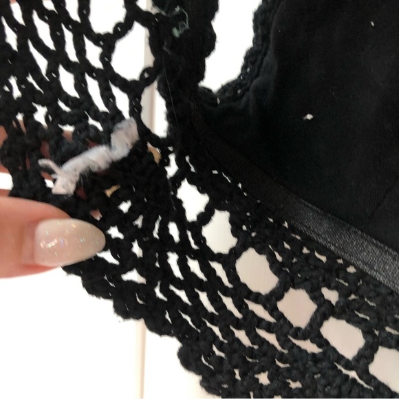 Unbranded Crochet Bra top crop black top knit bra woven with elastic  S - Picture 4 of 6